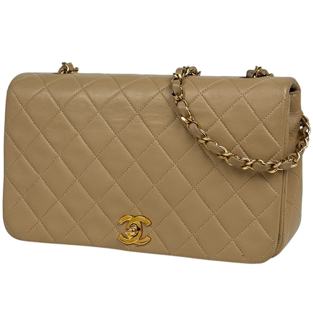 Chanel Matelassé Shoulder Bag, Coco Mark, Single Flap, Leather, Beige, Women's